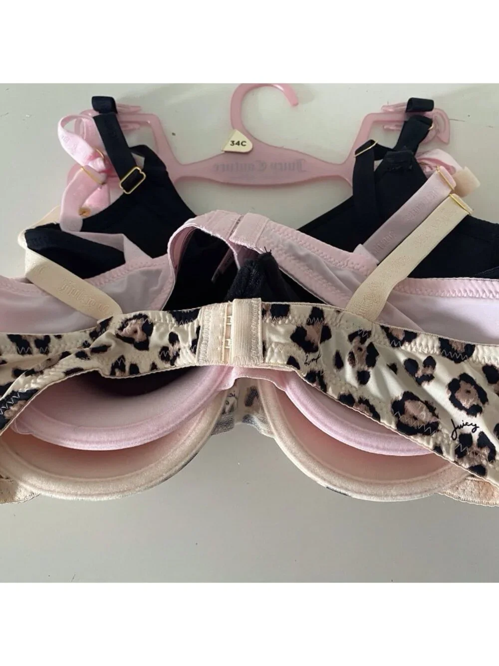 3 Pack Juicy Couture Sexy Push Up Bra Size 34C Cheetah Animal Print Pink Black
